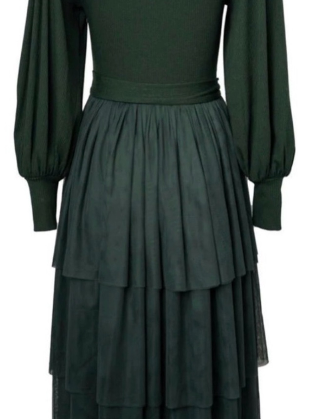 Ivy City Co Dark Green Tiered Maxi Dress with Puff Sleeves - Picture 5 of 10
